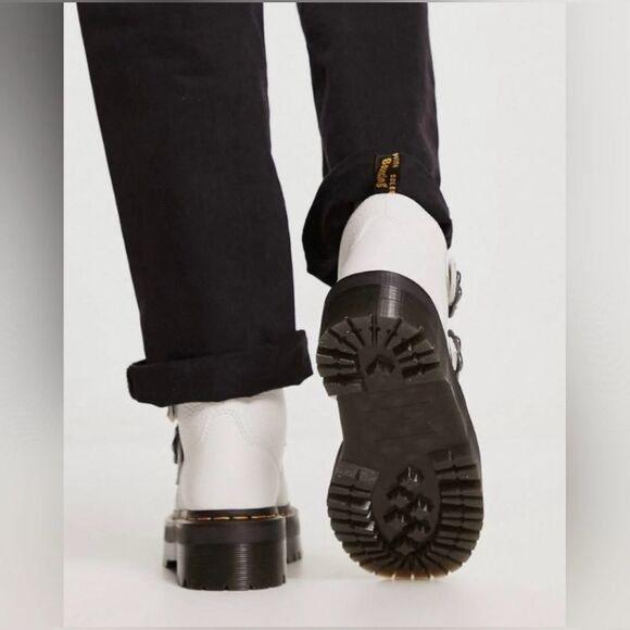 Dr. Martens Devon Flower Quad Platform Boots In White Size 9 - Picture 3 of 8